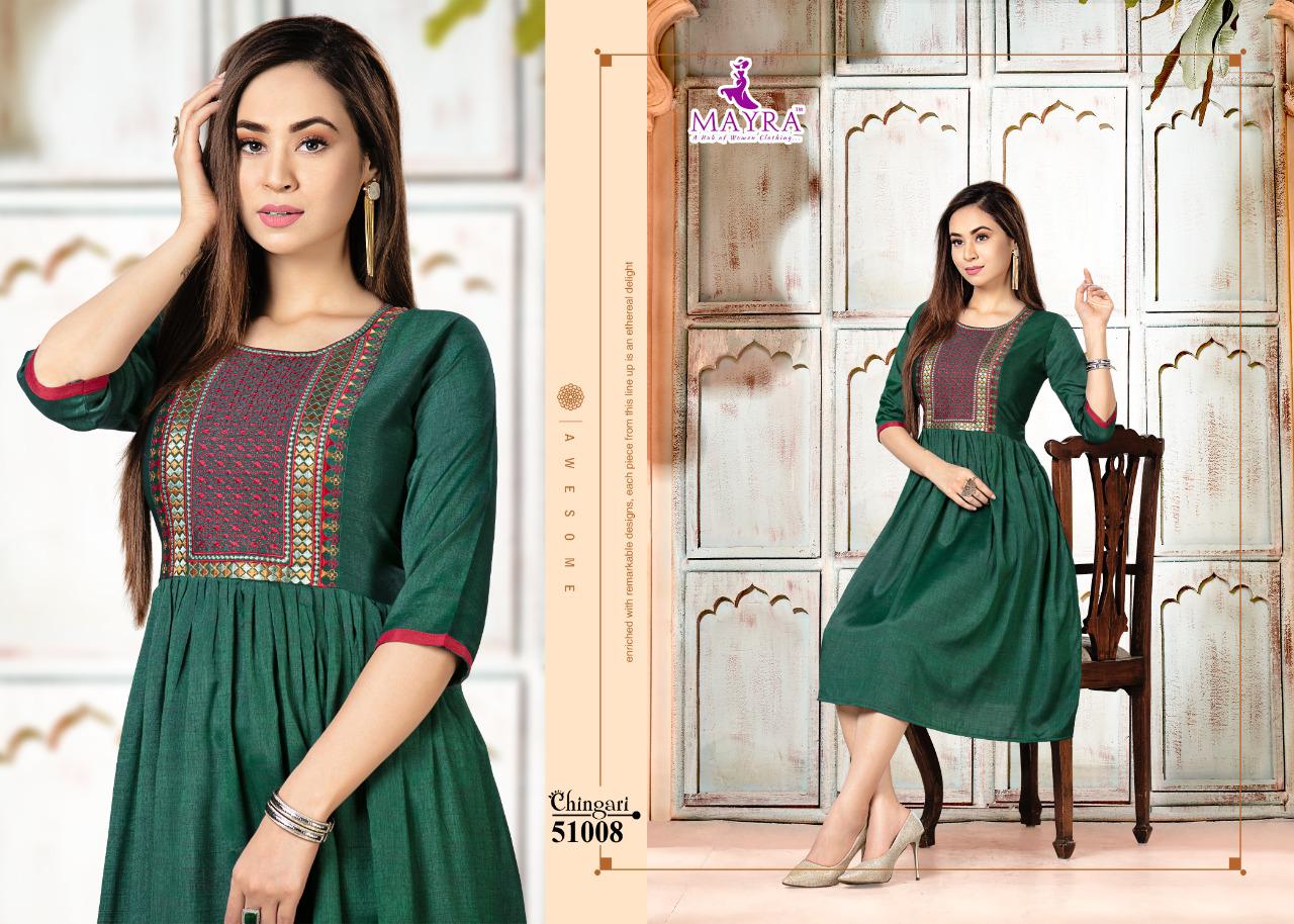 Mayra Chingari Fancy Regular Wear Rayon Printed Anarkali Kurti Collection
